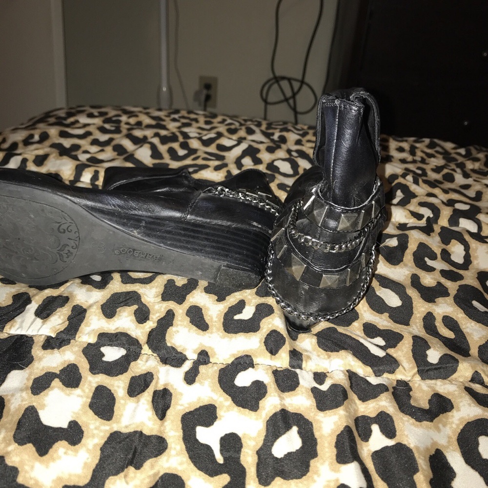 Black leather metal studded booties